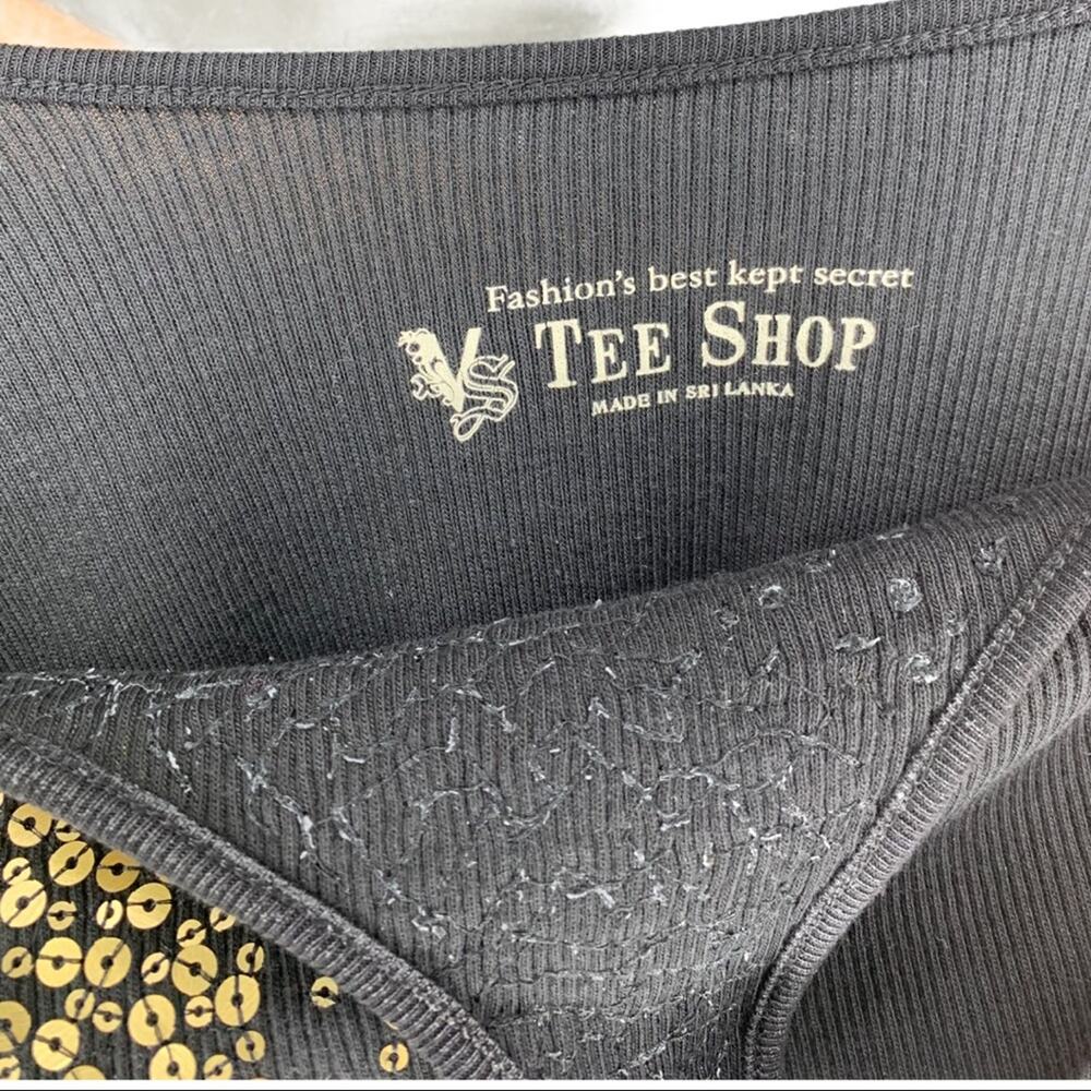 VS Tee Shop Small gold sequin scoop neck black tank - Picture 3 of 5